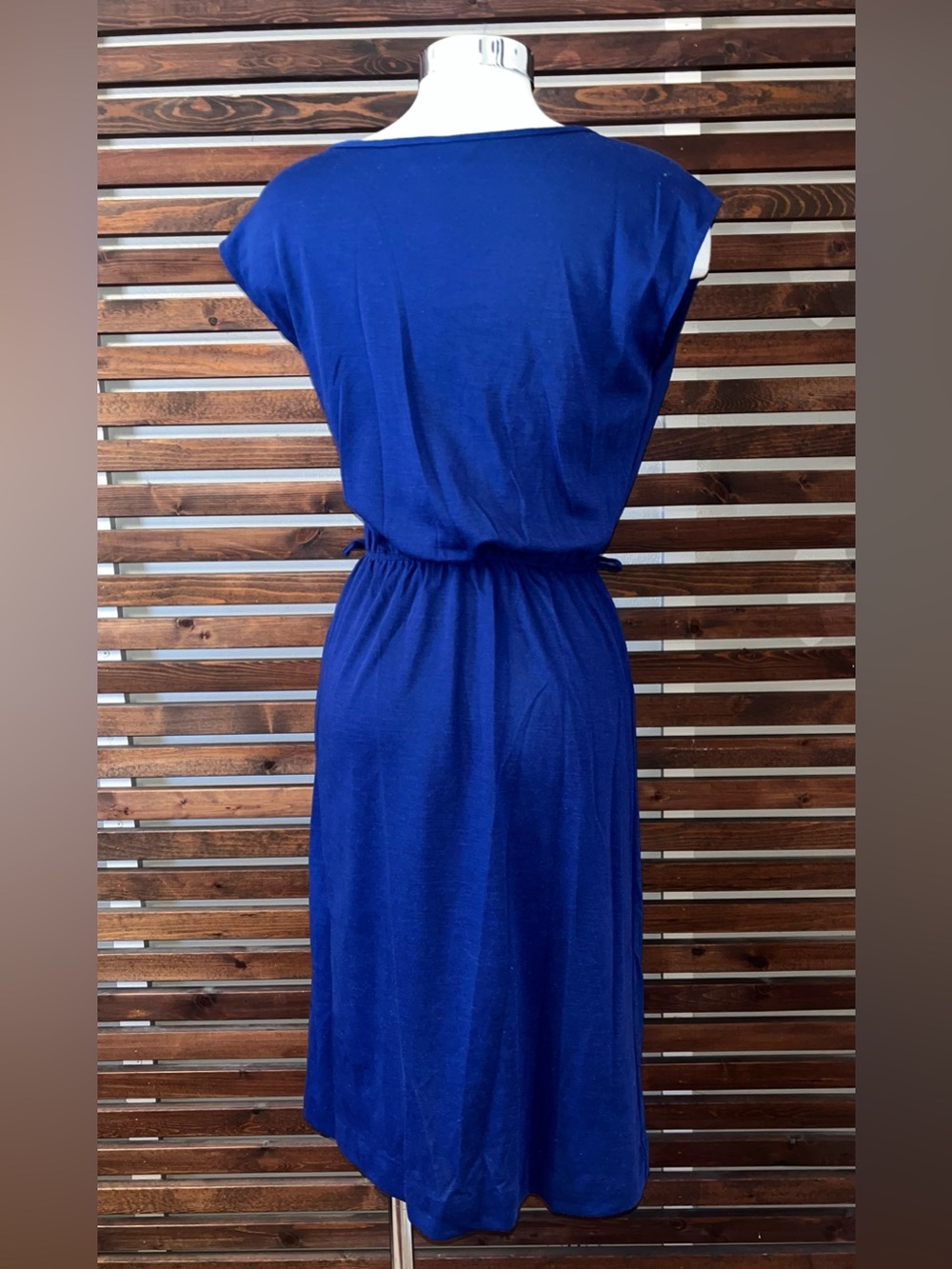 1970s 1980s Vintage Red White Blue Black Yellow Striped Dress w/ Buttons - Picture 6 of 8